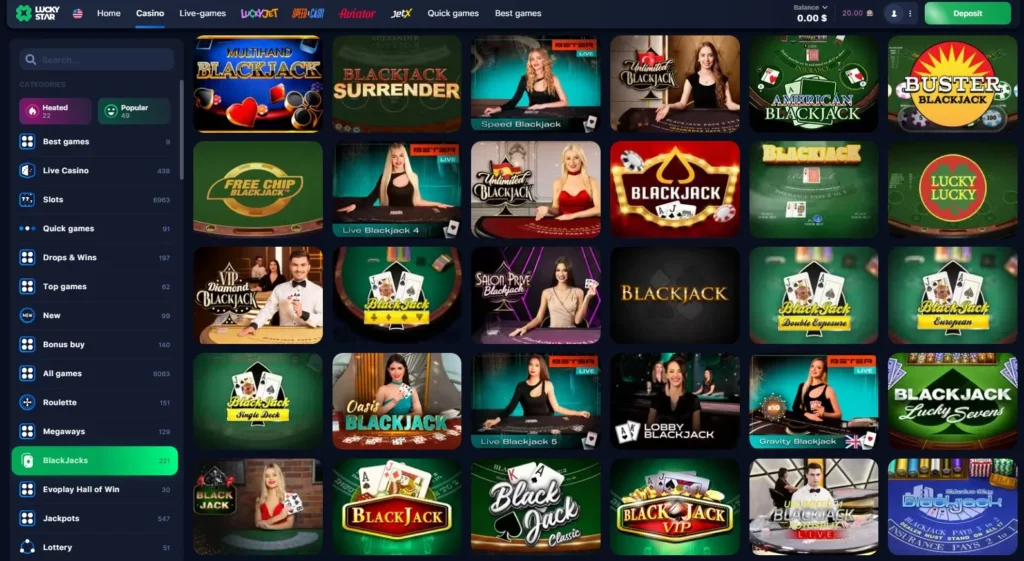 Blackjack in LuckyStar Online Casino