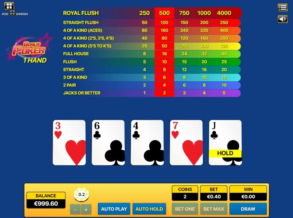 Bonus poker in LuckyStar Casino