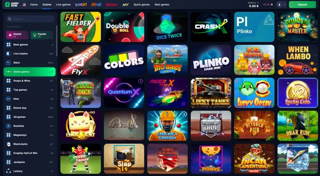 Instant games in LuckyStar Online Casino