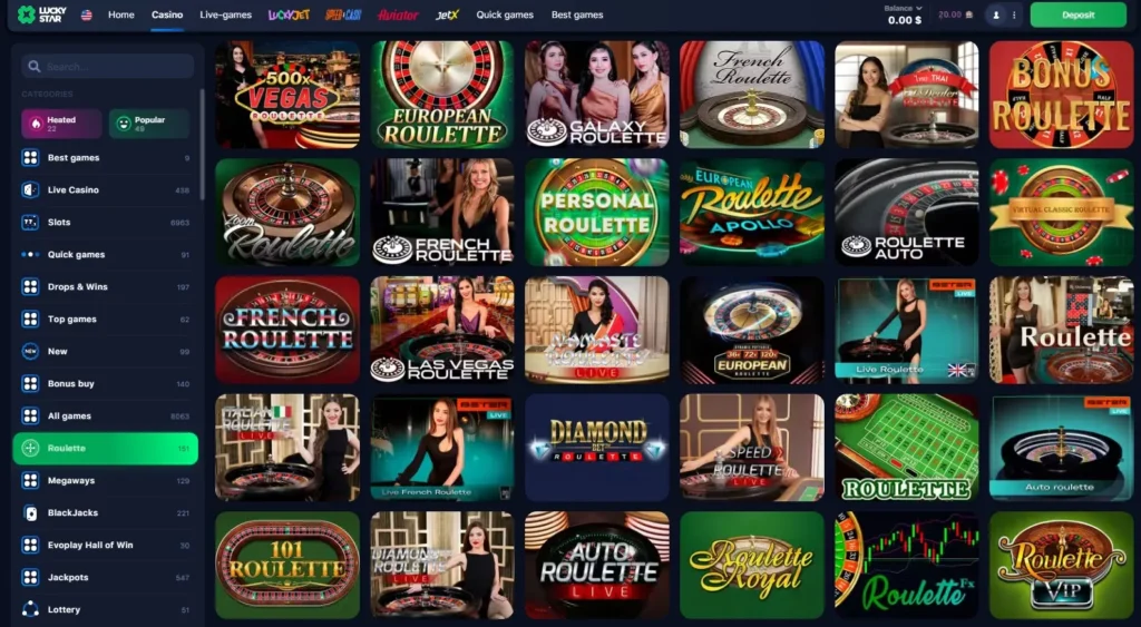 Roulette games from LuckyStar Casino