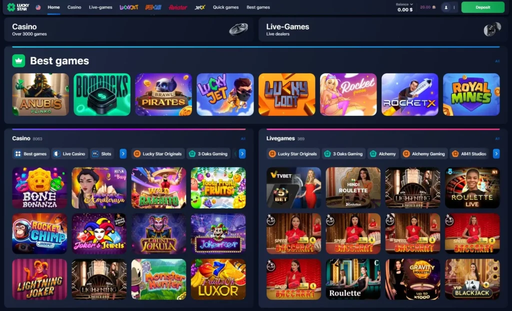 A lot of games in LuckyStar Casino