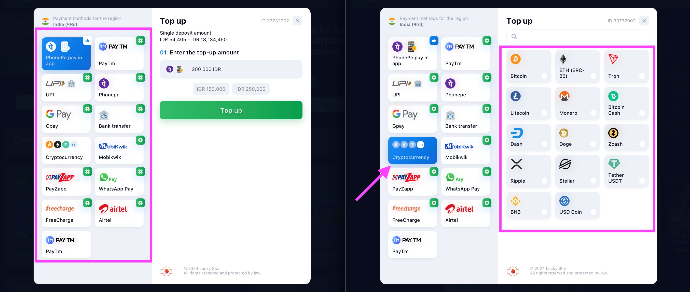 Luckystar Payment Methods