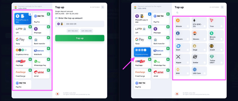 Luckystar Payment Methods