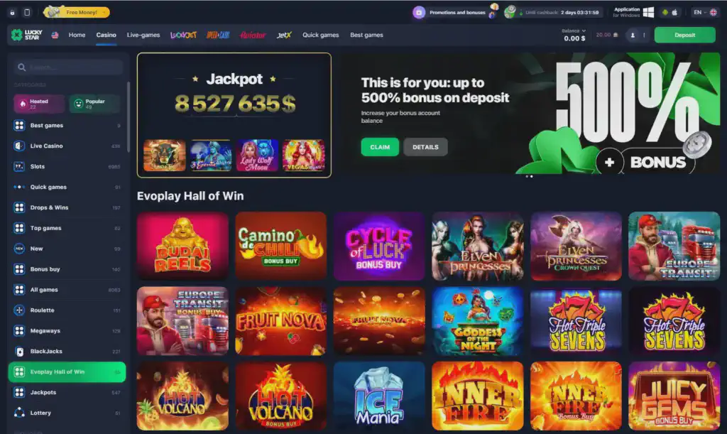 Evolpay Hall of Win from LuckyStar Casino