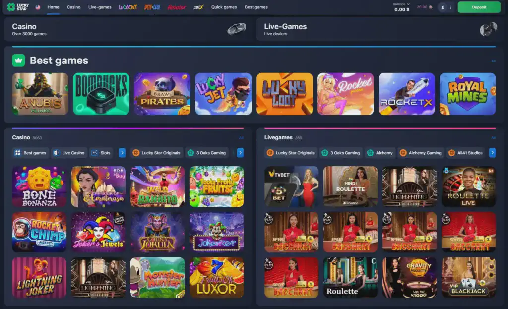 A lot of games in LuckyStar Casino